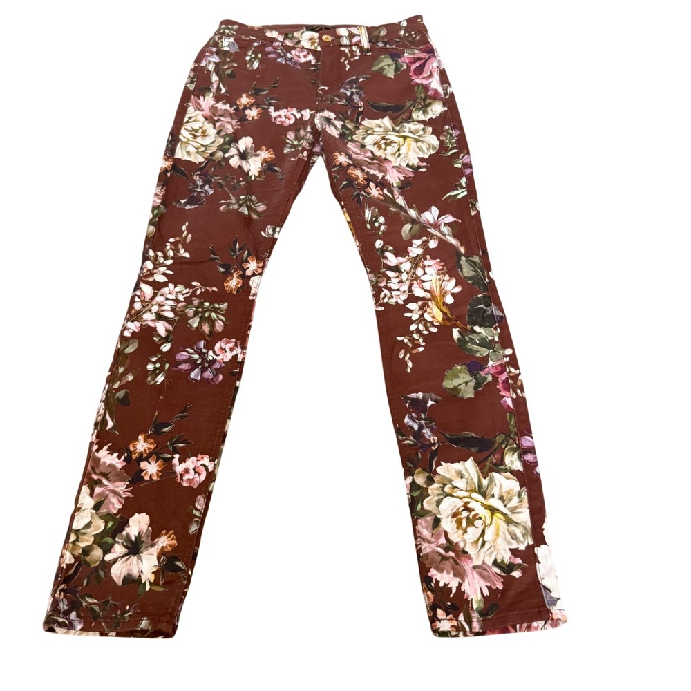 Jen7 by 7 For All Mankind Skinny Pants Romantic 4 Burgundy Floral Y2K Stretch